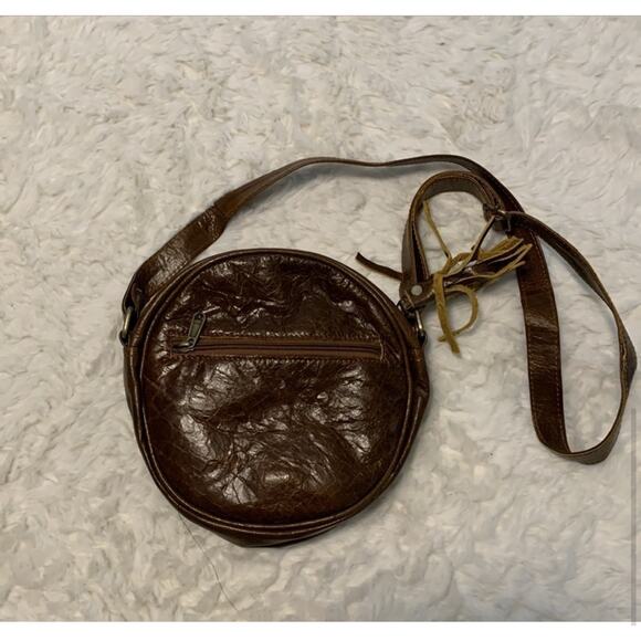 New Without Tags Leather Cowhide Round Circular Brown Cowhide Crossbody Bag - Picture 3 of 4